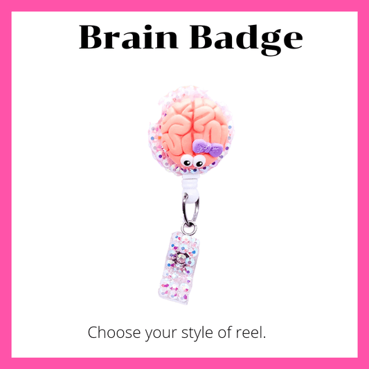 Brain Nursing Badge Reel with Purple Bow