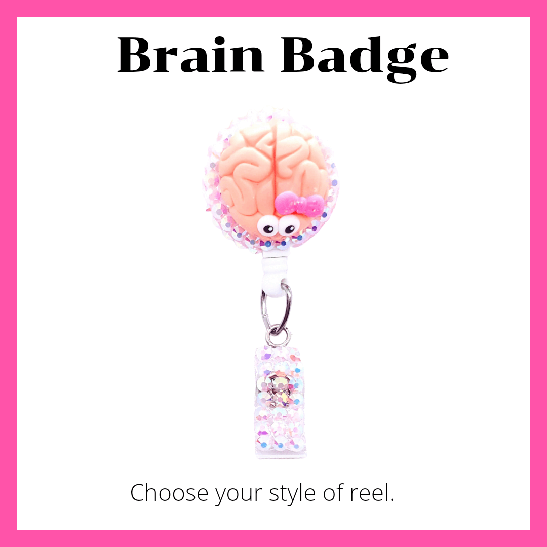 Brain Nursing Badge Reel with Pink Bow